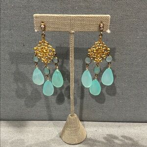 Elegant Vermeil Gold and Aqua Chandelier Earrings